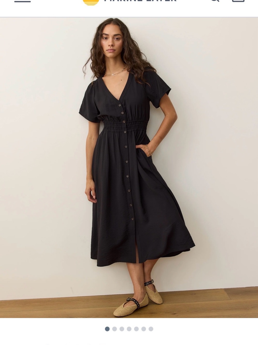 Marine Layer Annika Black Button-Front Smocked Midi Dress